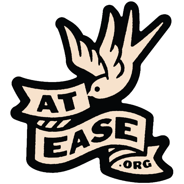 Logo with a dove and 'AT EASE.ORG' text on a white background